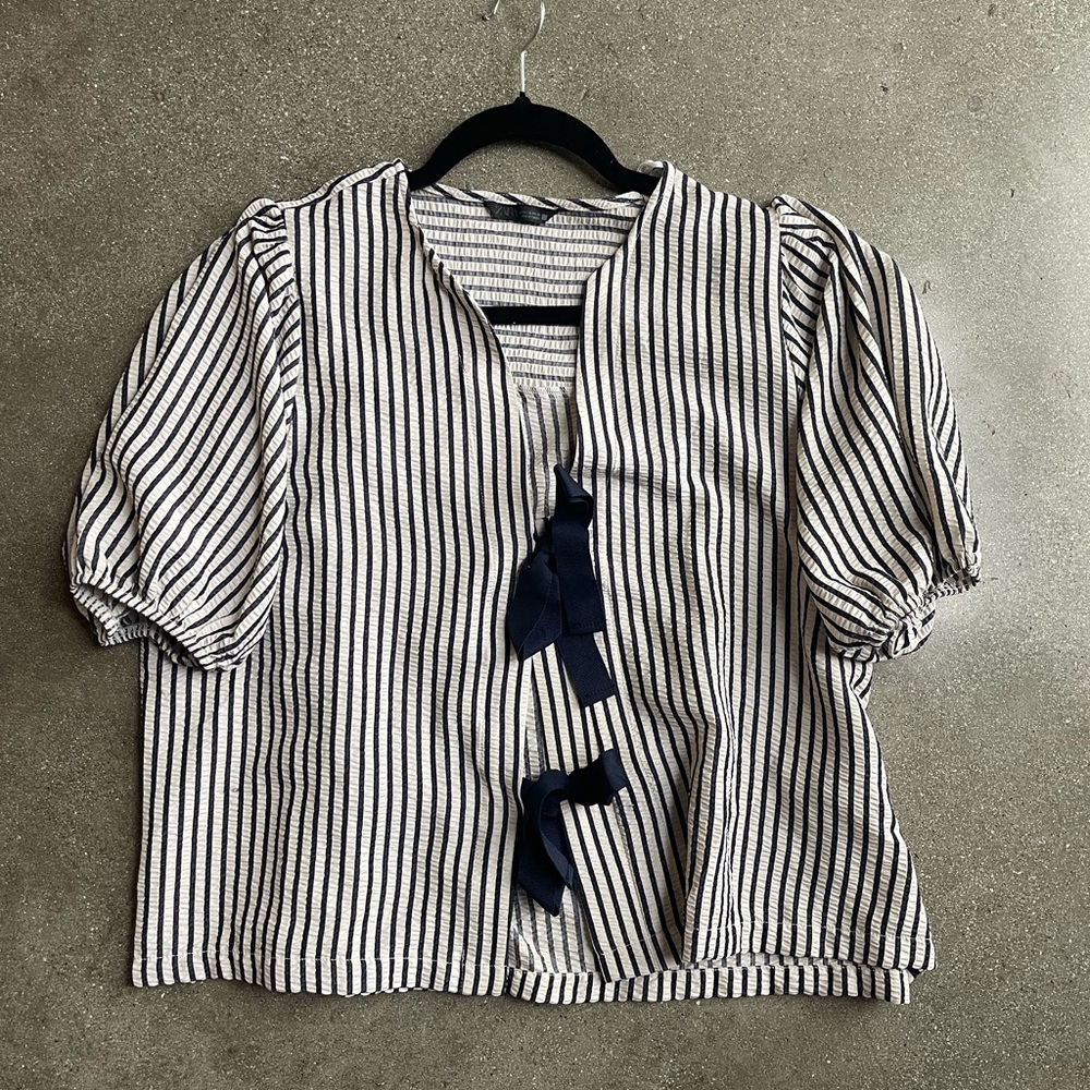 Zara Navy and White Striped Blouse